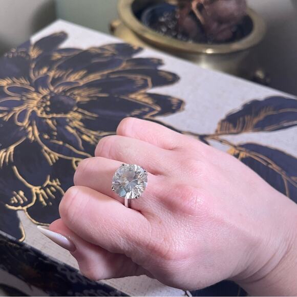 Vintage Cocktail 925 Sterling Silver Ring with Large Clear Crystal Stone - Picture 9 of 14